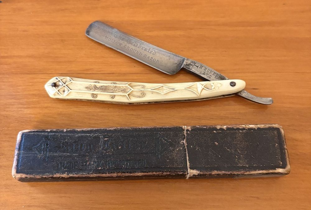 Lot 350: Vintage H. Boker and Co. German Straight Razor with Molded Celluloid Scales and Case