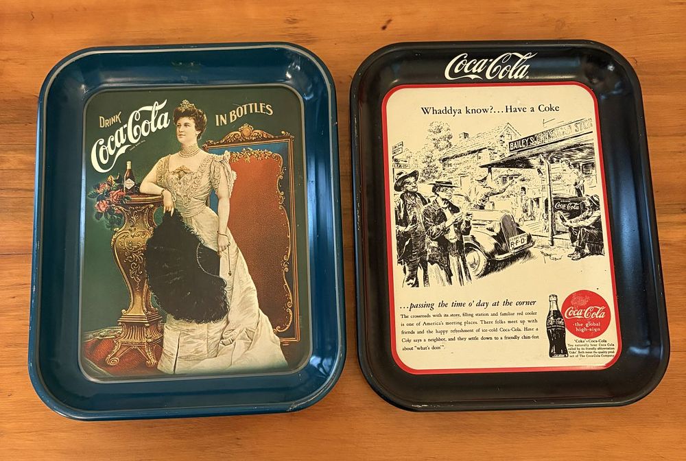 Lot 375: Two Coca Cola Commemorative and Nostalgic Series Lithographed Metal Advertising Trays