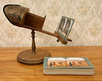 Antique Pedestal Stereoscope with a Collection of Stereoview Cards. This tabletop pedestal 