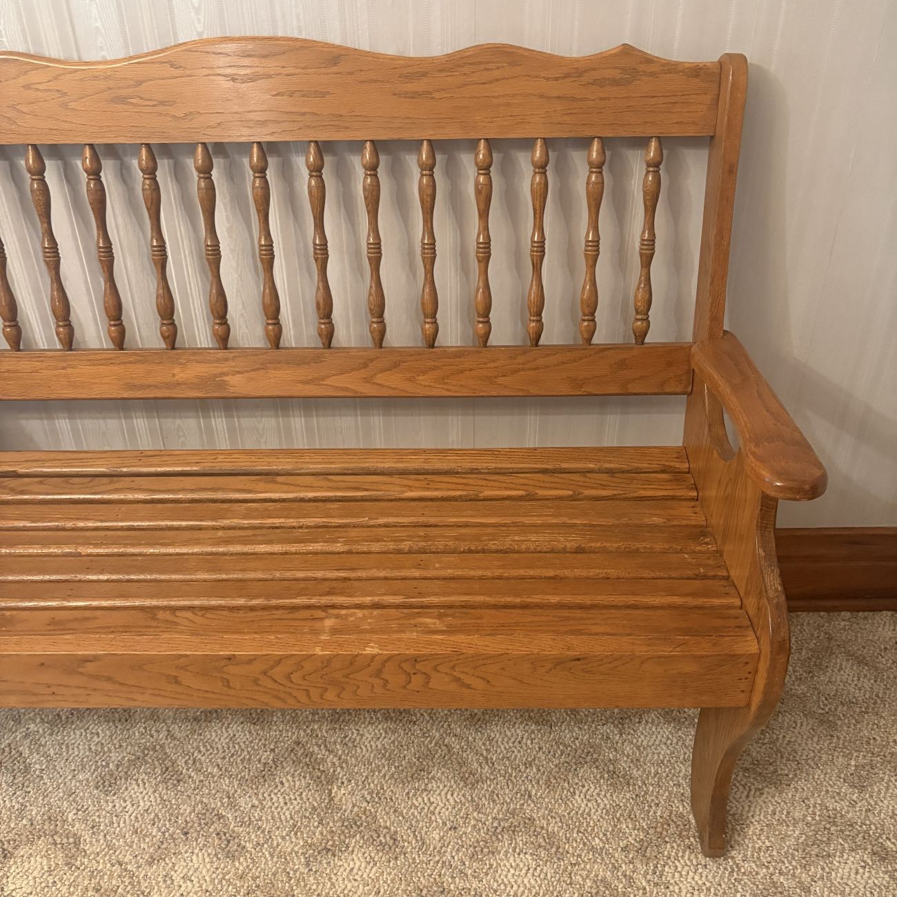 American Spindle Back Oak Settle Bench