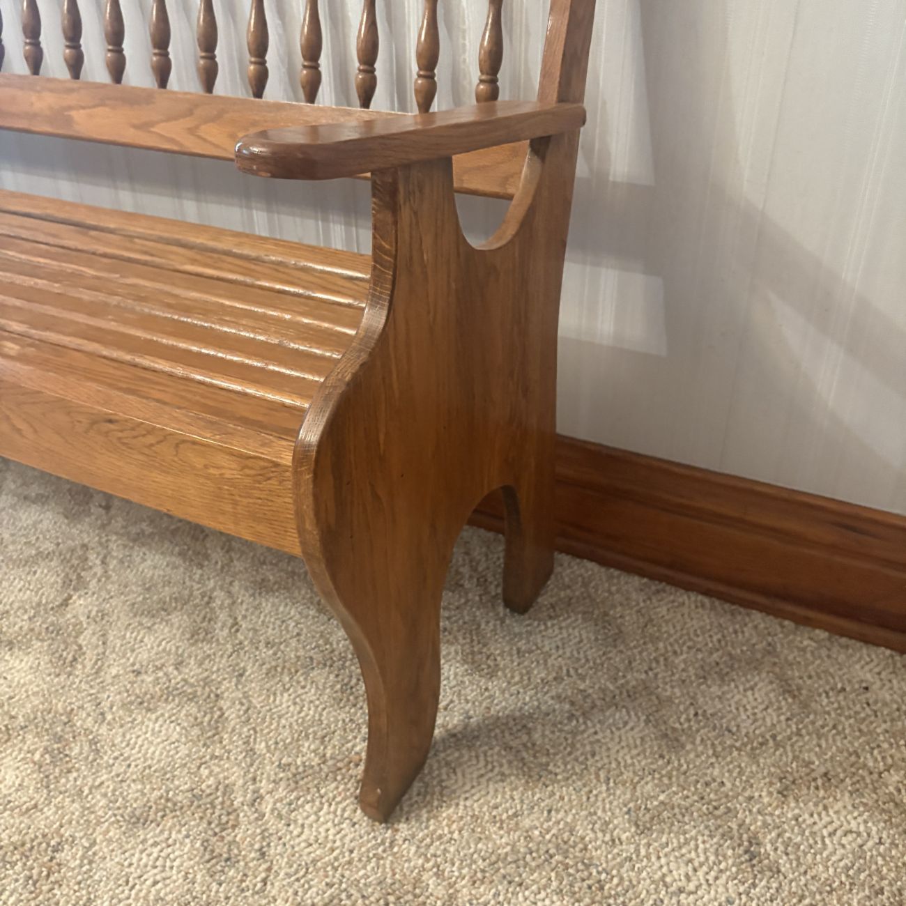 American Spindle Back Oak Settle Bench