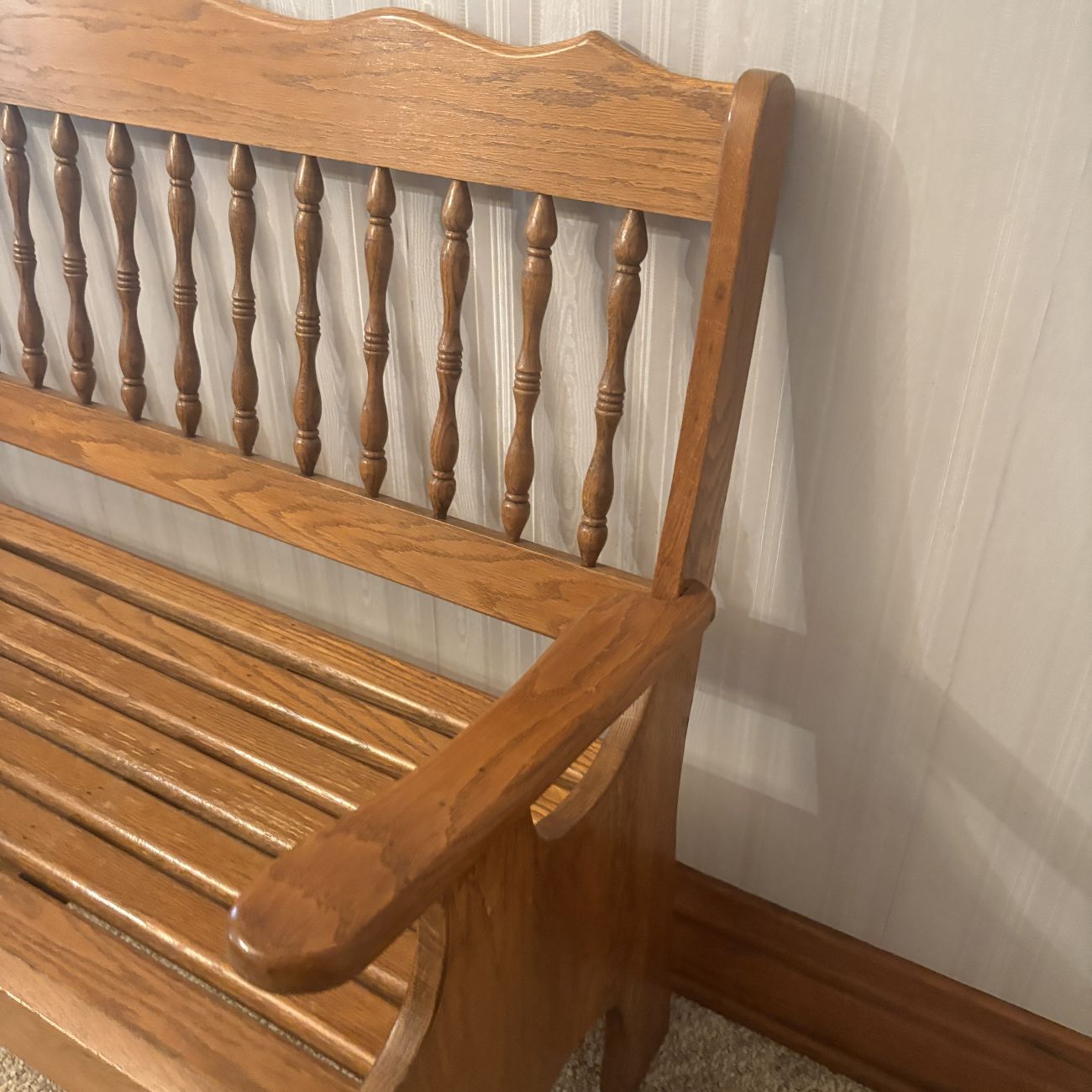 American Spindle Back Oak Settle Bench