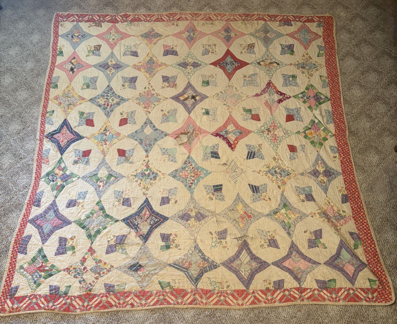 Vintage Hand Stitched Cotton Feed Sack Patchwork Quilt