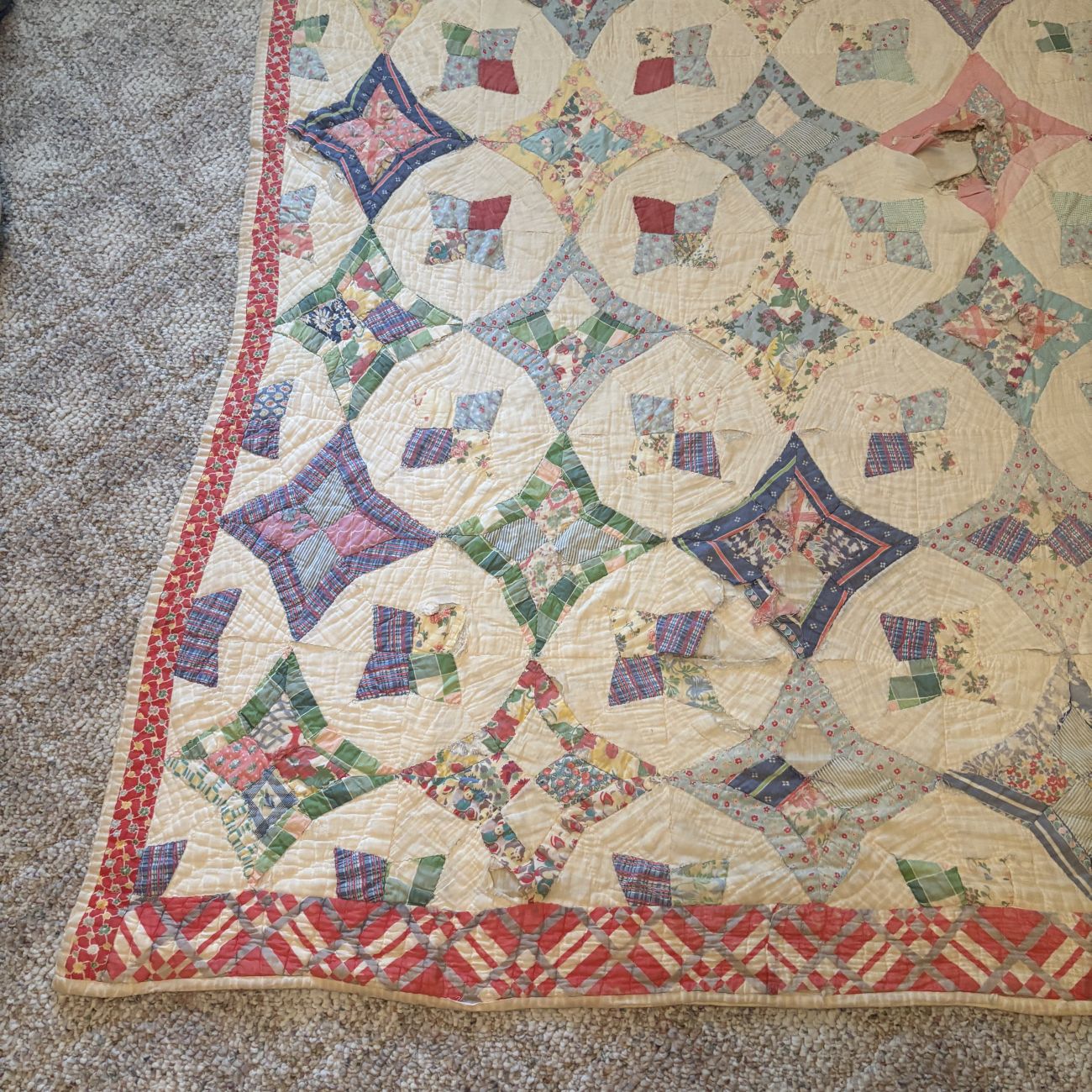 Vintage Hand Stitched Cotton Feed Sack Patchwork Quilt
