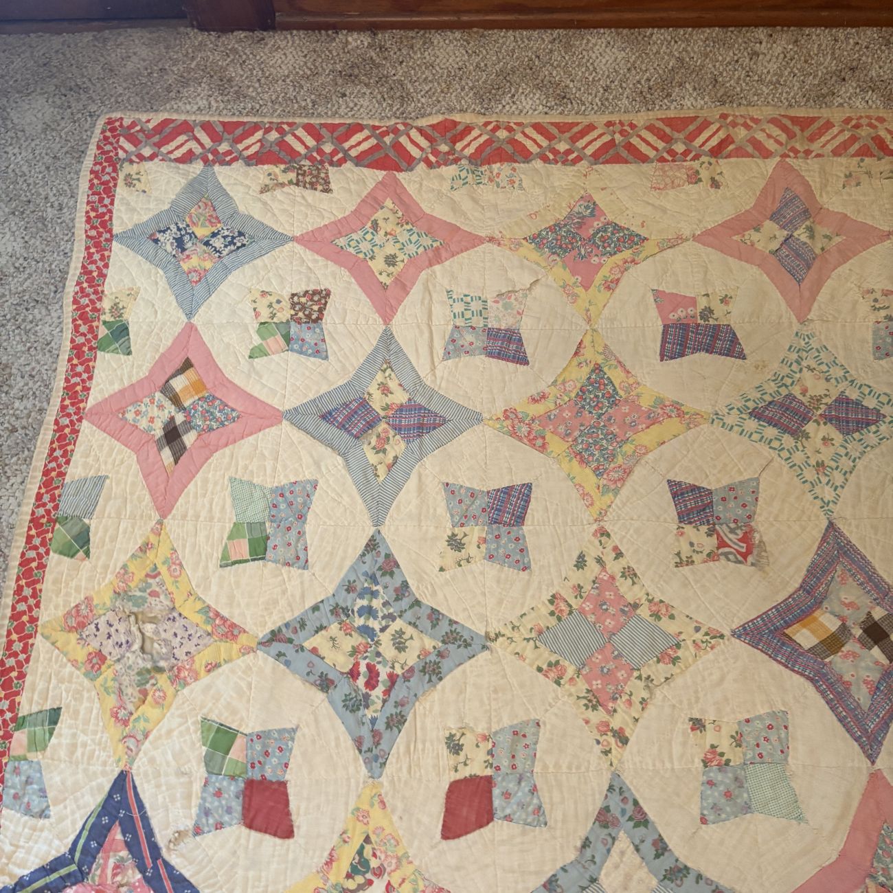 Vintage Hand Stitched Cotton Feed Sack Patchwork Quilt