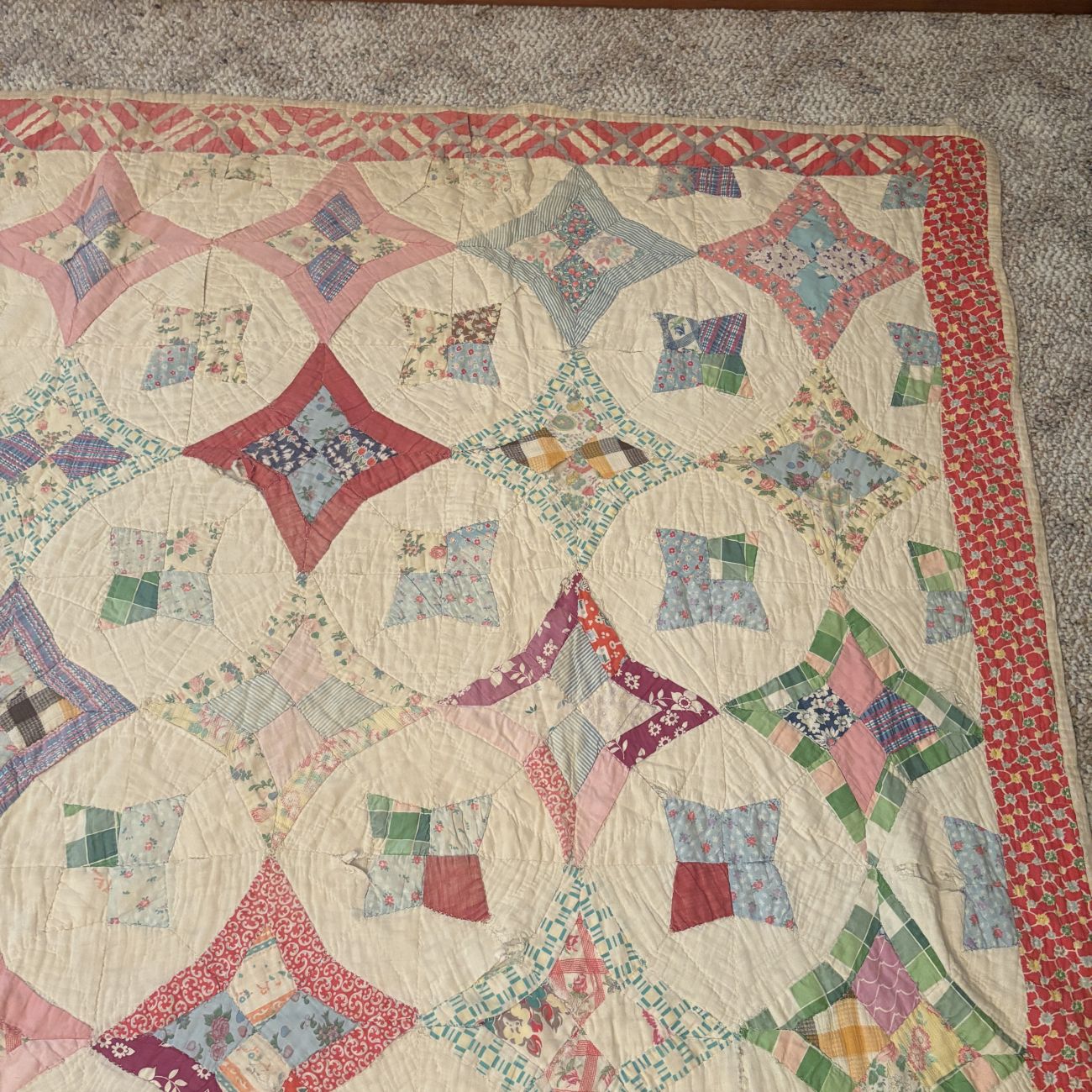 Vintage Hand Stitched Cotton Feed Sack Patchwork Quilt
