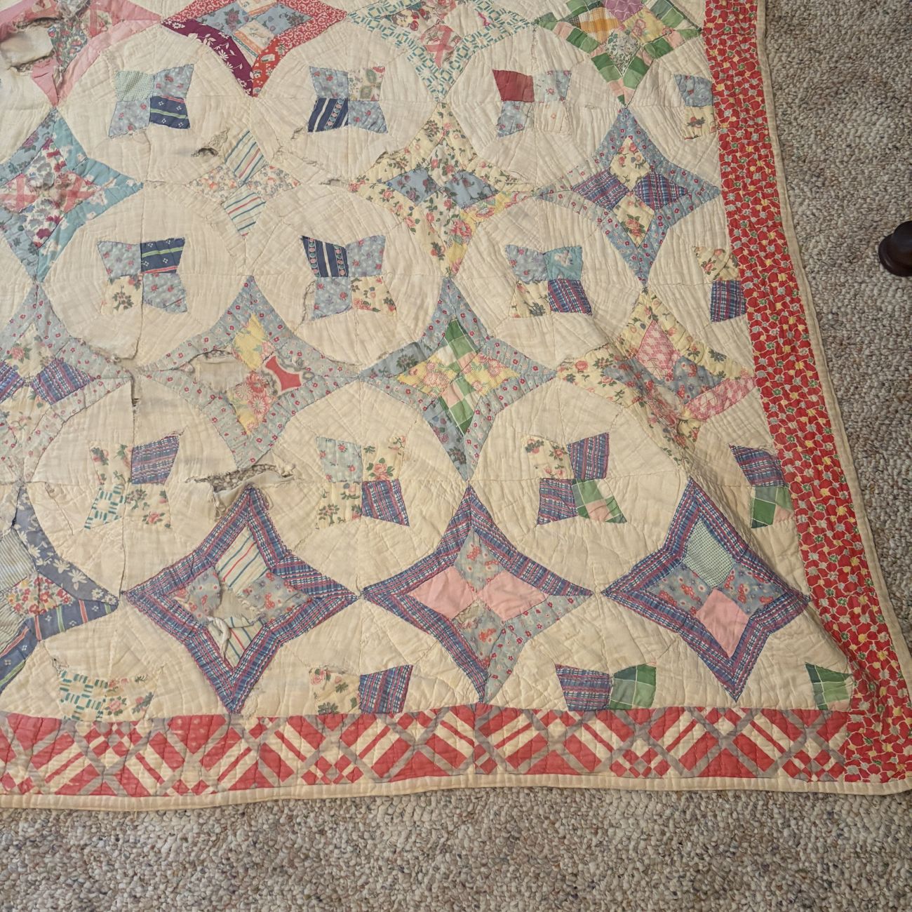 Vintage Hand Stitched Cotton Feed Sack Patchwork Quilt
