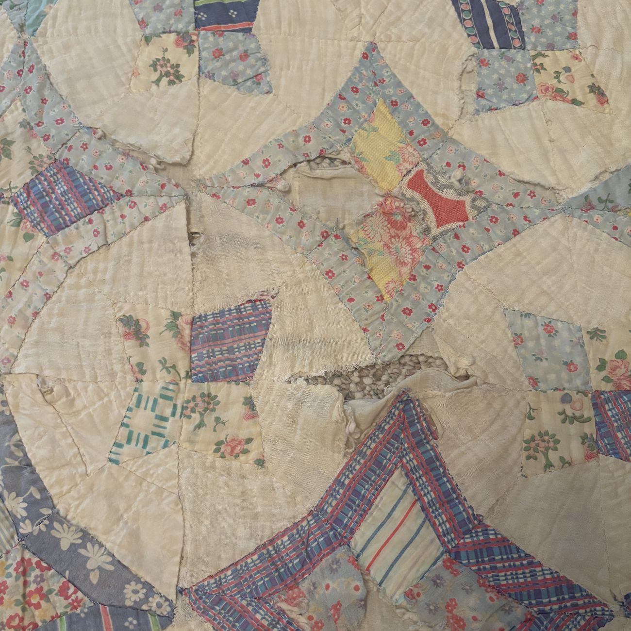 Vintage Hand Stitched Cotton Feed Sack Patchwork Quilt
