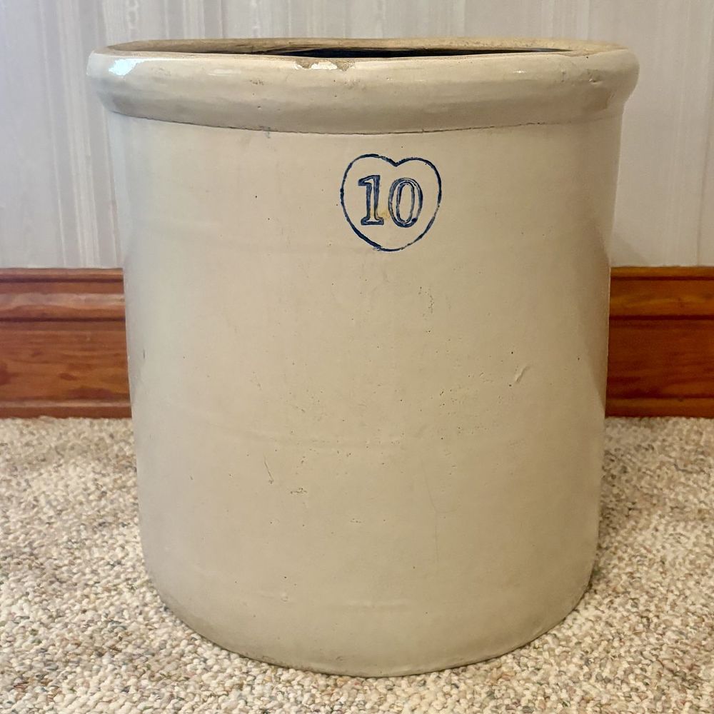 Lot 427: American Red Wing Union Stoneware Co. 10 Gallon Crock with Cobalt Heart Mark