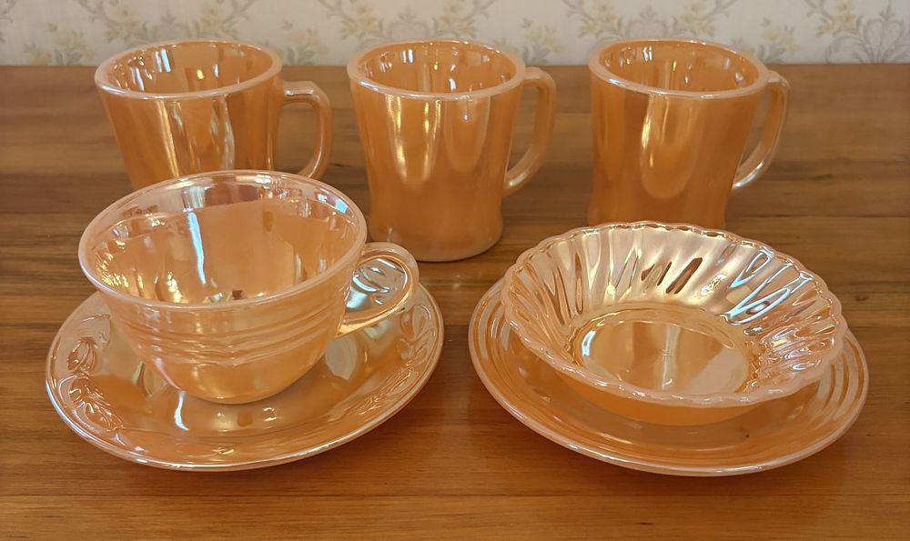 Lot 449: A Collection of Fire-King Peach Lustre Oven Resistant Glassware