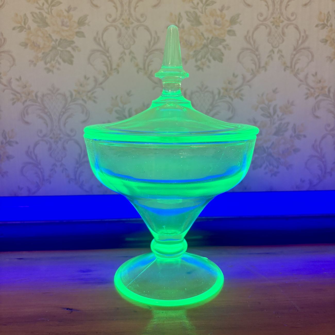 Uranium Glass Lidded Compote