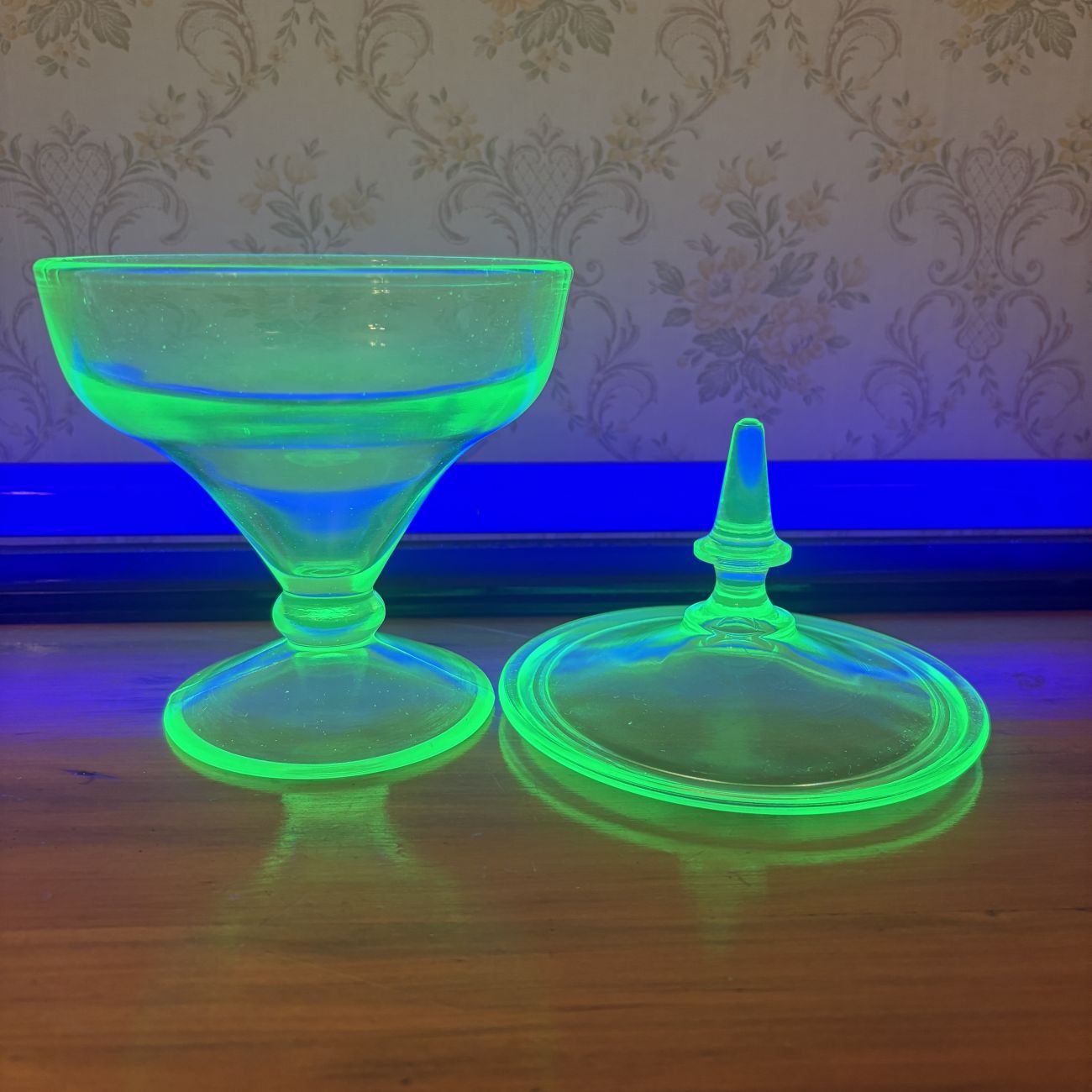 Uranium Glass Lidded Compote