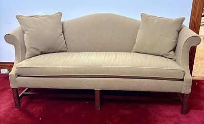 Chippendale Style Mahogany Camelback Sofa with Fretwork Legs. NOT AVAILABLE FOR SHIPPING, PICK 