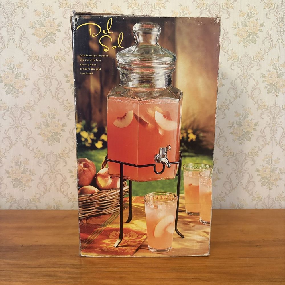 Lot 525: Del Sol 6 Quart Glass Beverage Dispenser with Wrought Iron Stand