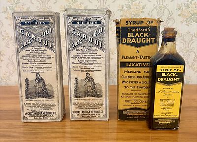 A Group of The Chattanooga Medicine Co. Patent Medicine Boxes and Syrup of Black-Draught Bottle. 