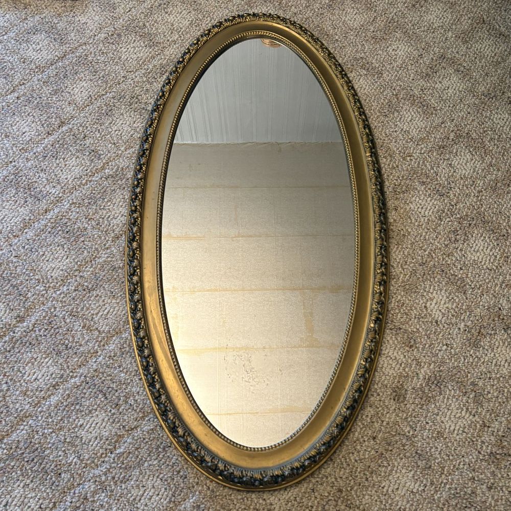 Lot 553: Large Traditional Oval Wall Mirror with Gilt Decorative Frame