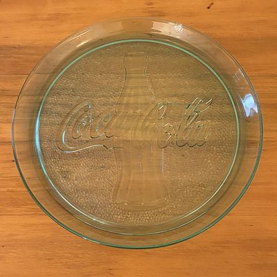 Coca-Cola Georgia Green Glass 13 Inch Round Serving Tray. A round serving platter constructed 