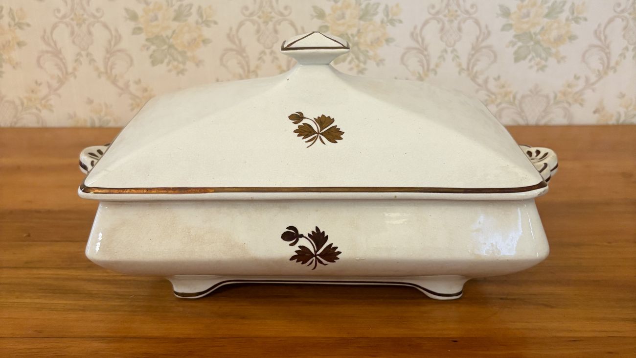 Anthony Shaw and Son Opaque Stone China Tea Leaf Pattern Rectangular Covered Vegetable Tureen