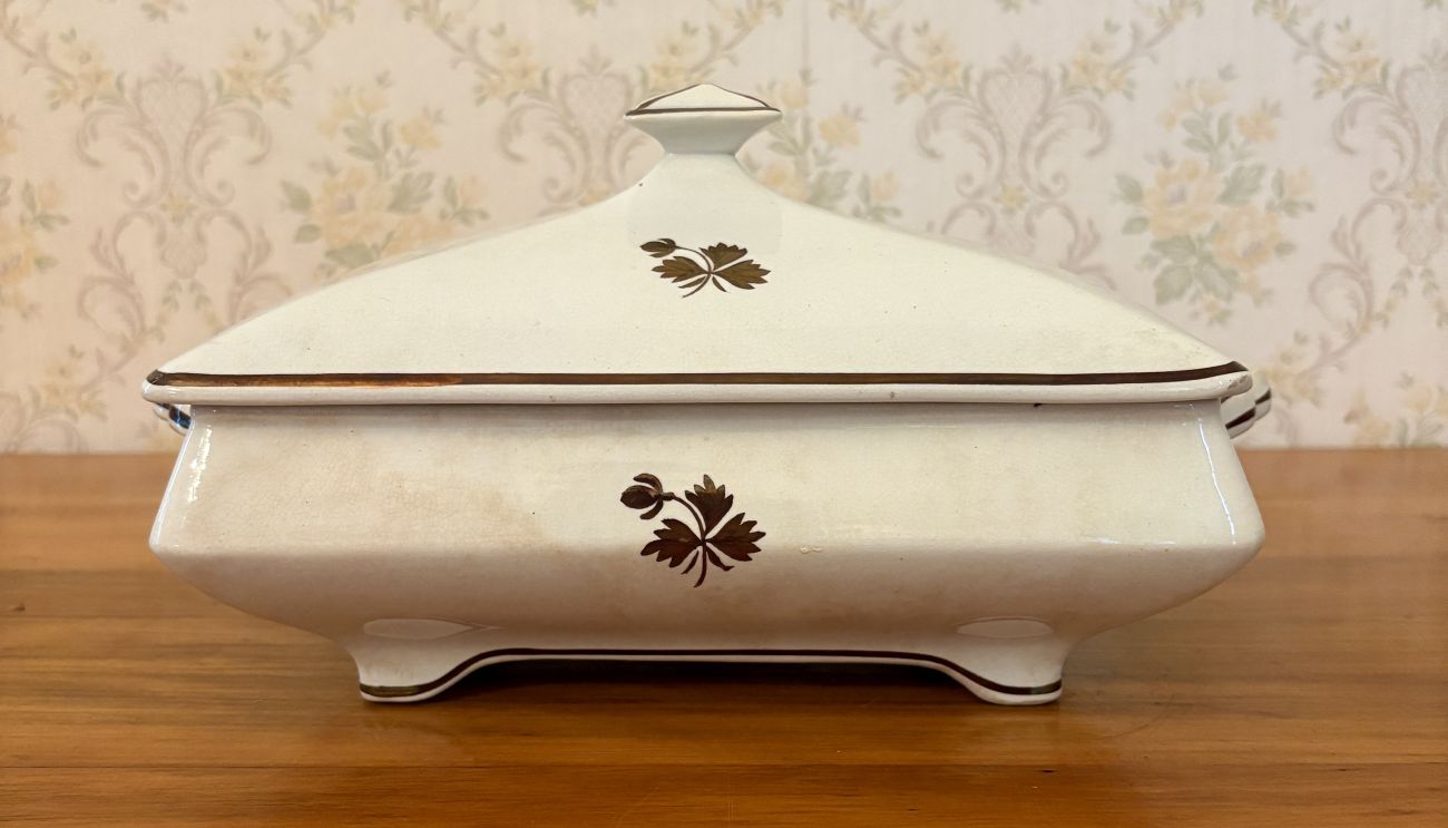 Anthony Shaw and Son Opaque Stone China Tea Leaf Pattern Rectangular Covered Vegetable Tureen