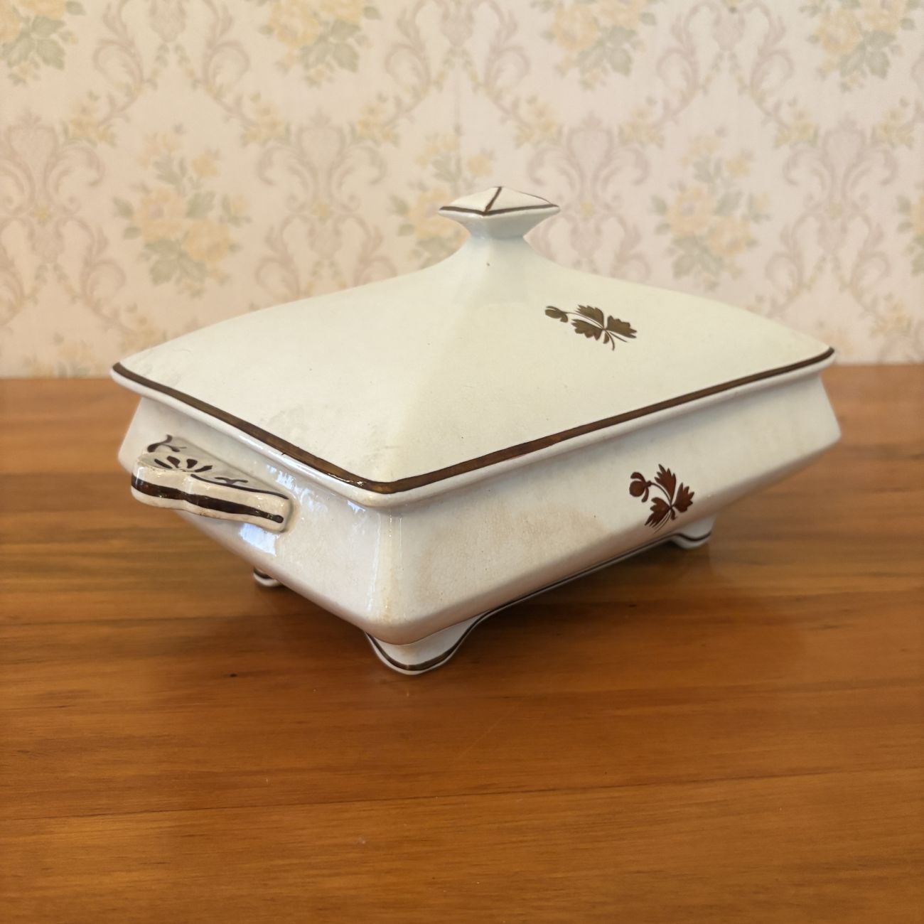 Anthony Shaw and Son Opaque Stone China Tea Leaf Pattern Rectangular Covered Vegetable Tureen