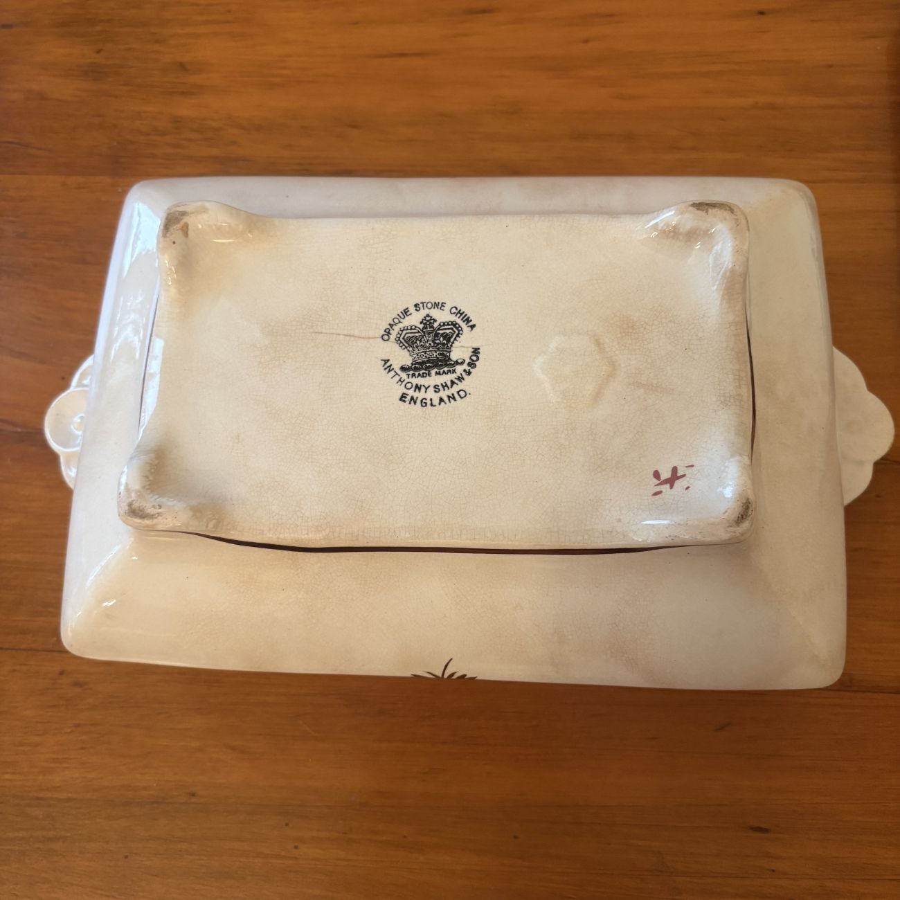 Anthony Shaw and Son Opaque Stone China Tea Leaf Pattern Rectangular Covered Vegetable Tureen