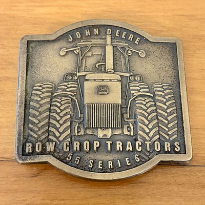 1989 John Deere 55 Series Row Crop Tractors Commemorative Brass Finish Belt Buckle. This vintage 