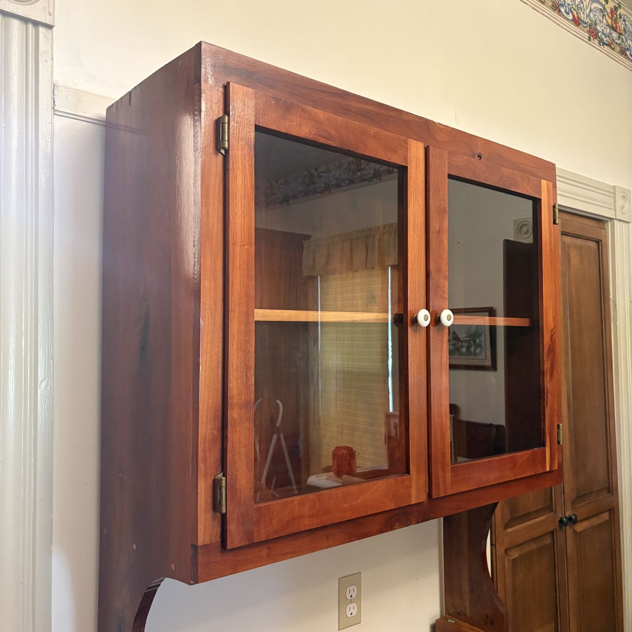 Two Piece Pine Step Back Hutch with Glazed Upper Cabinet