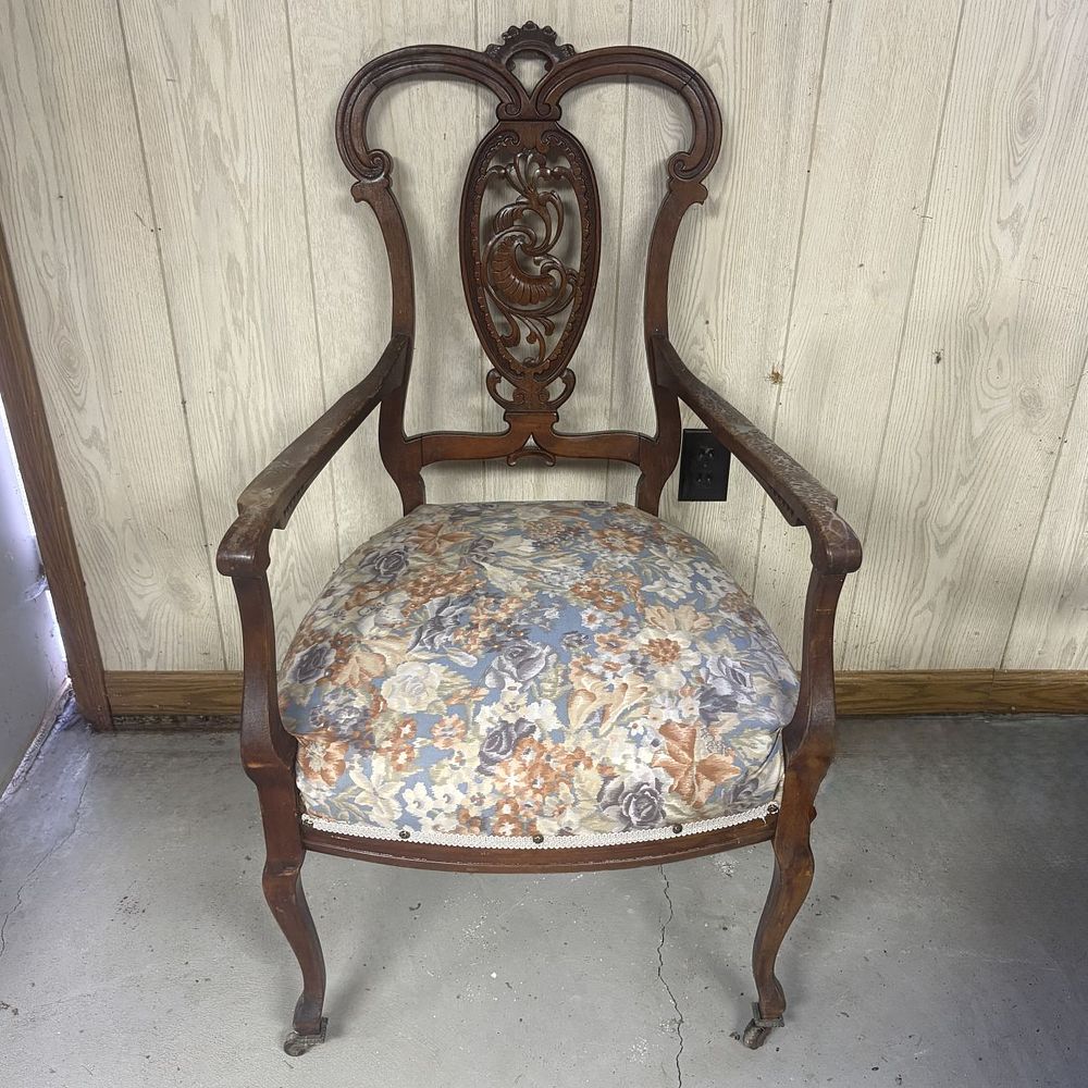 Lot 672: Victorian Mahogany Shield Back Open Armchair with Bird Carvings and Casters