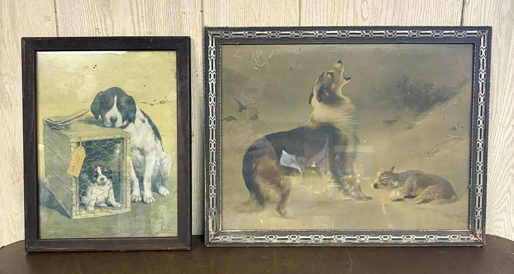 Lot 679: Two Framed Vintage Canine Lithographs Including Found by W. Hunt