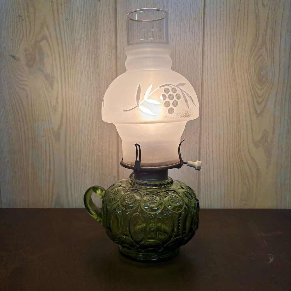 Lot 691: Electrified Green Pressed Glass Moon and Star Pattern Accent Lamp