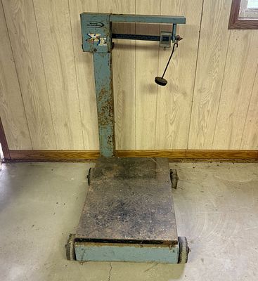 Howe Richardson XL Industrial Platform Beam Scale on Wheels. A vintage industrial mechanical 