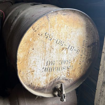 Standard Oil Co. Industrial Oil Drum with Dispensing Tap Shelbyville KY. A vintage steel 