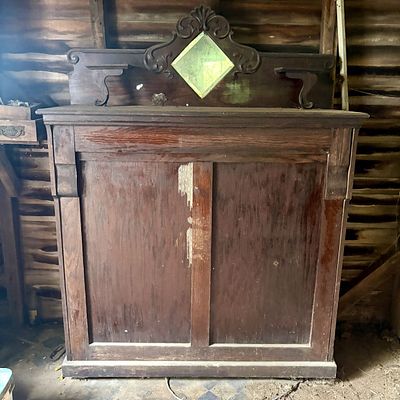 American Victorian Eastlake Style Oak Folding Cabinet Murphy Bed. NOT AVAILABLE FOR SHIPPING 