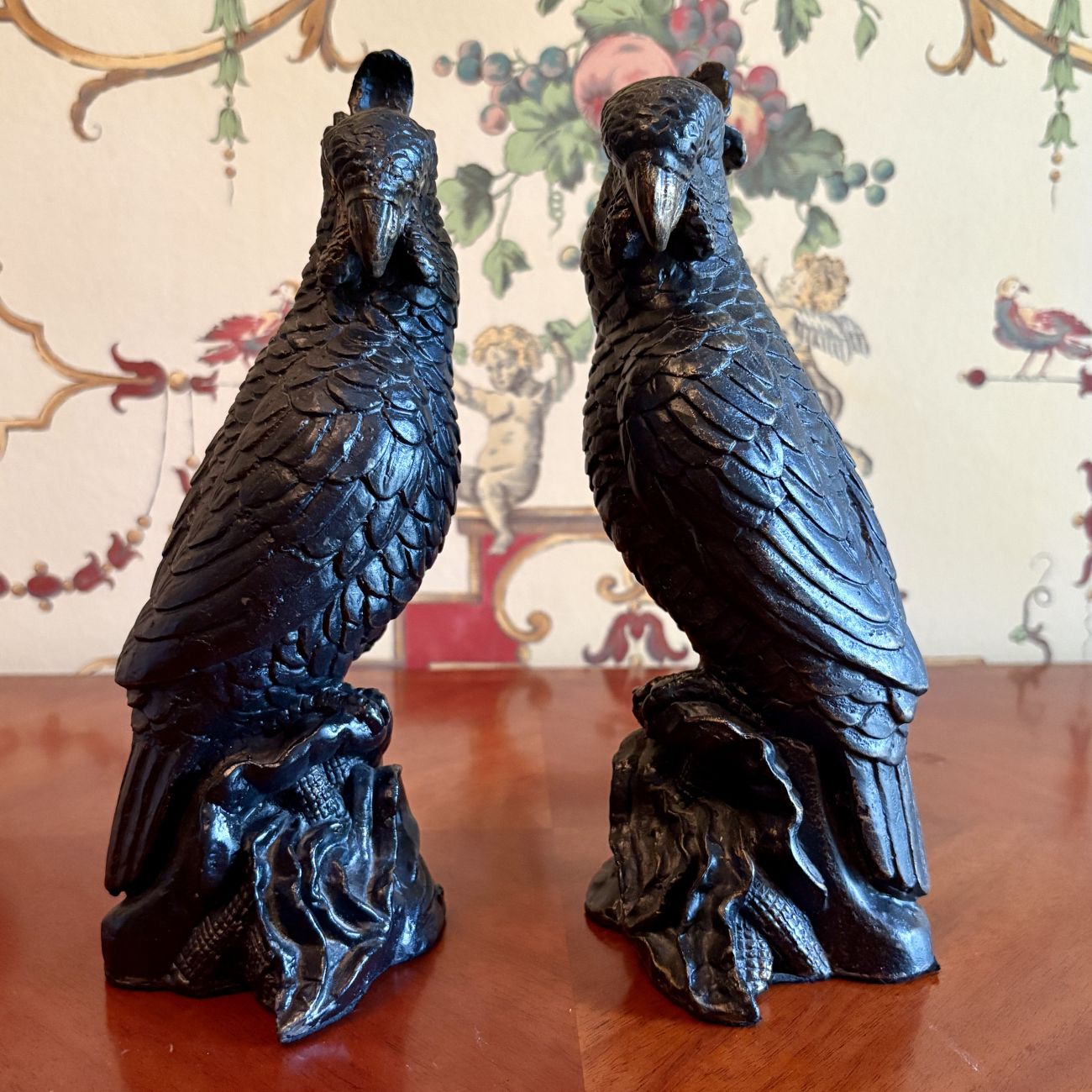 A Pair of Cast Iron - Bronzed Cockatoo Figural Bookends