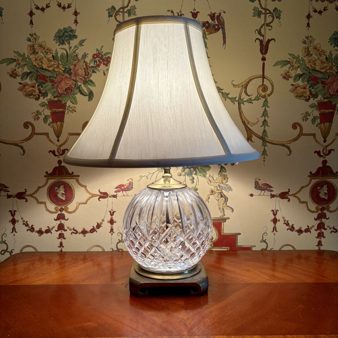 Cut Crystal Table Lamp with Dark Patinated Oriental Style Base