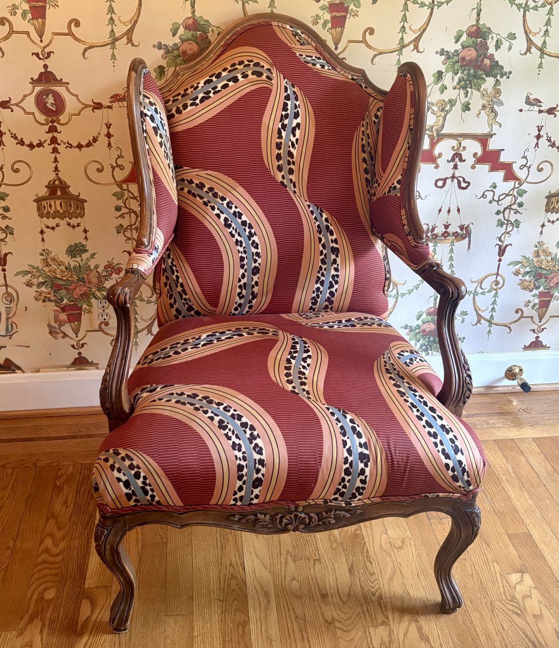 Louis XV Style Upholstered Wingback Armchair