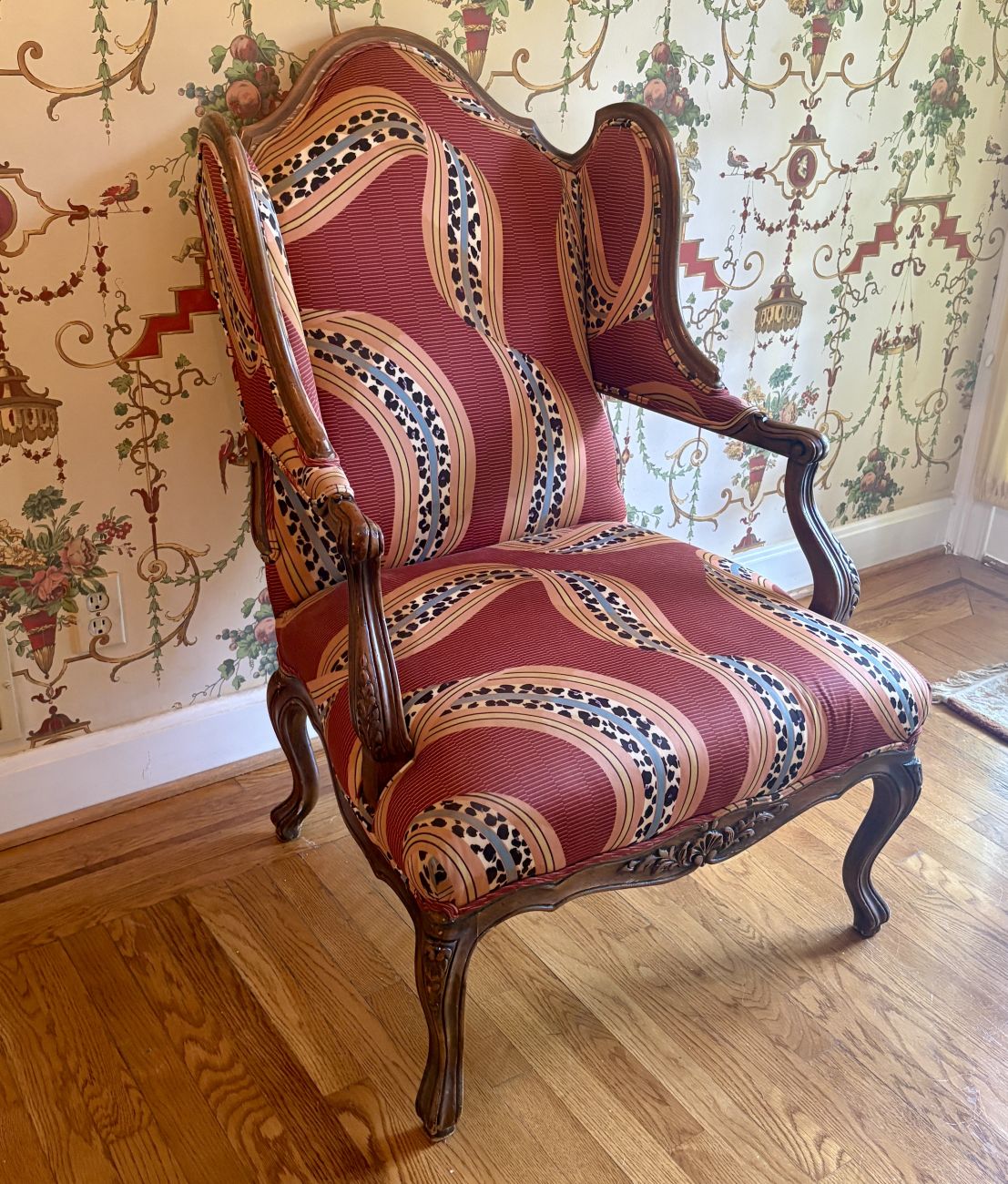 Louis XV Style Upholstered Wingback Armchair