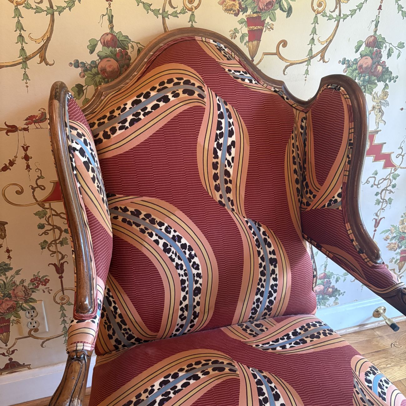 Louis XV Style Upholstered Wingback Armchair