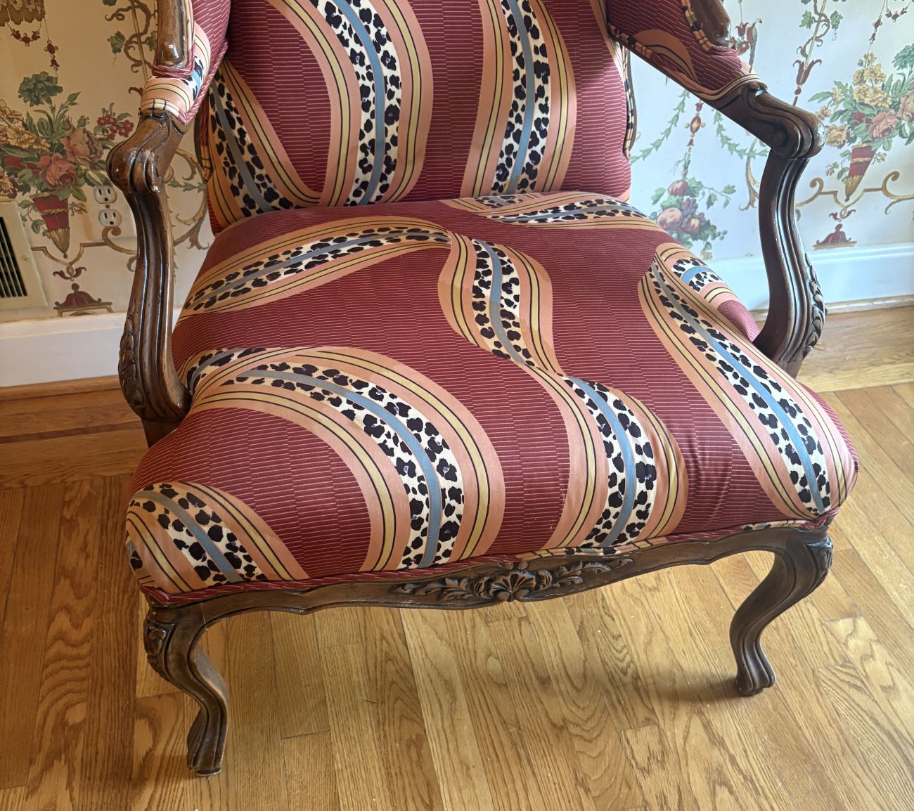Louis XV Style Upholstered Wingback Armchair