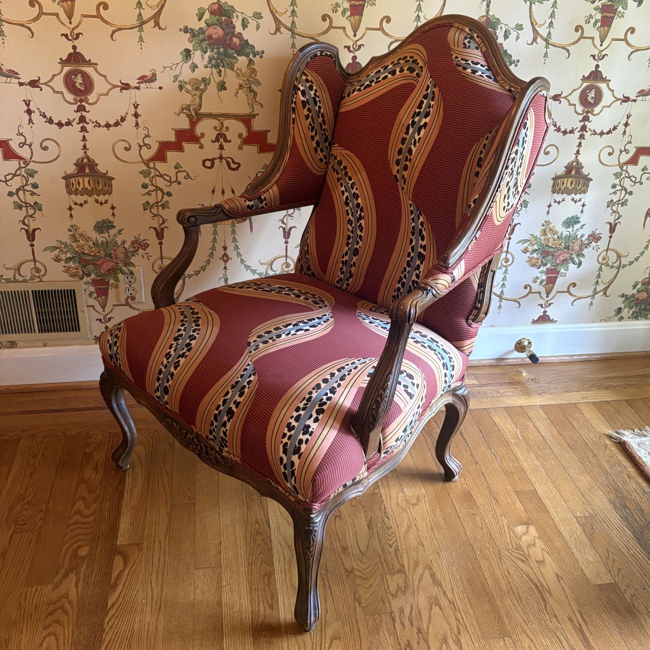 Louis XV Style Upholstered Wingback Armchair