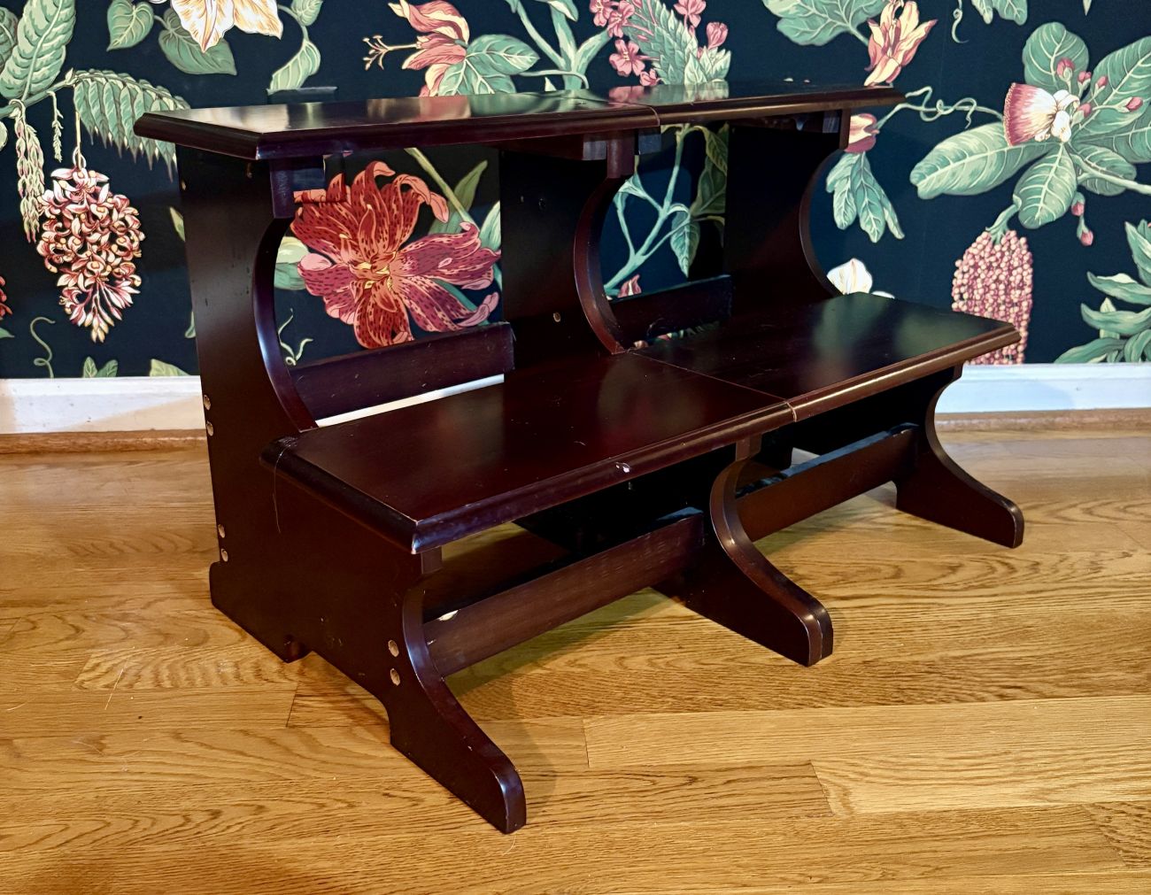 Tiered Dark Stained Wood Step Stool