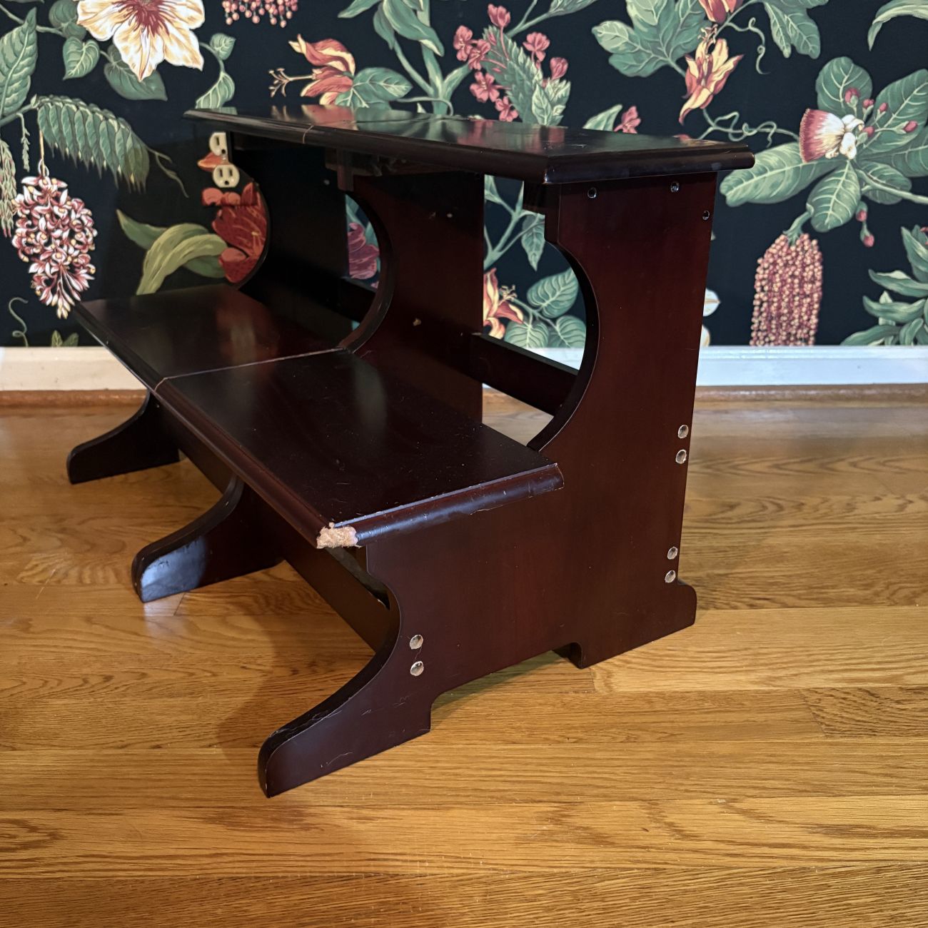 Tiered Dark Stained Wood Step Stool