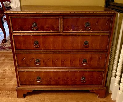 William and Mary Style Oystershell Veneered Bachelor Chest of Drawers. FOR PICK UP OR TRANSPORT 