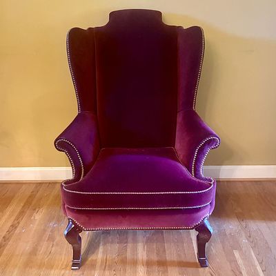 Hickory Chair Queen Anne Style Extra Tall Back Velvet Wingback Armchair. FOR PICK UP OR 