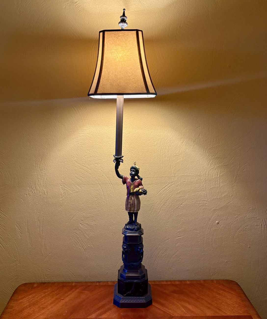 Large Figural Polychrome Metal Blackamoor Table Lamp with Marble Base