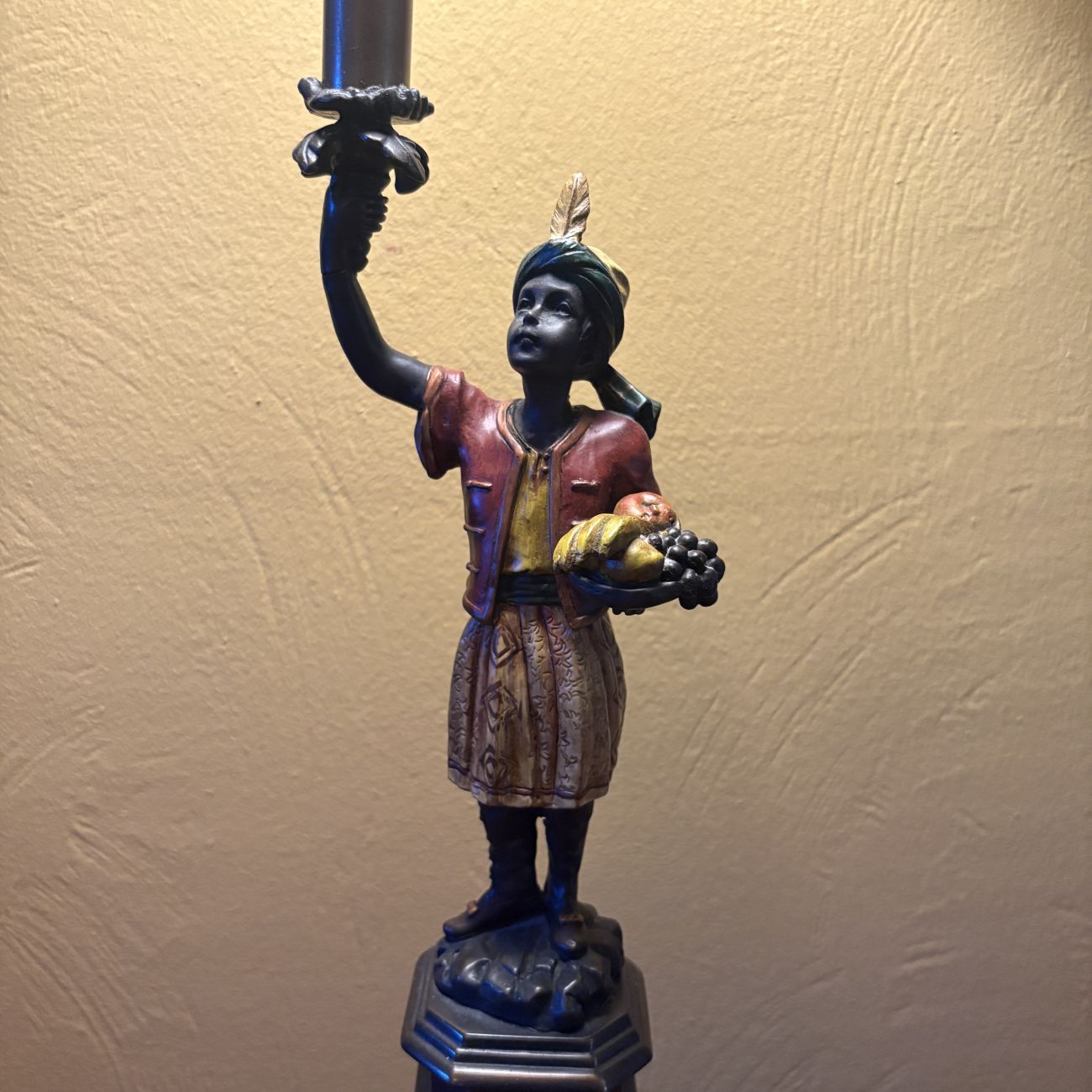 Large Figural Polychrome Metal Blackamoor Table Lamp with Marble Base