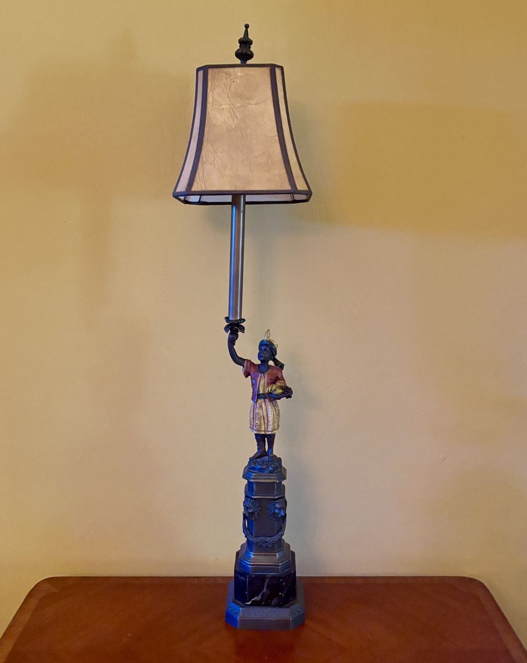 Large Figural Polychrome Metal Blackamoor Table Lamp with Marble Base