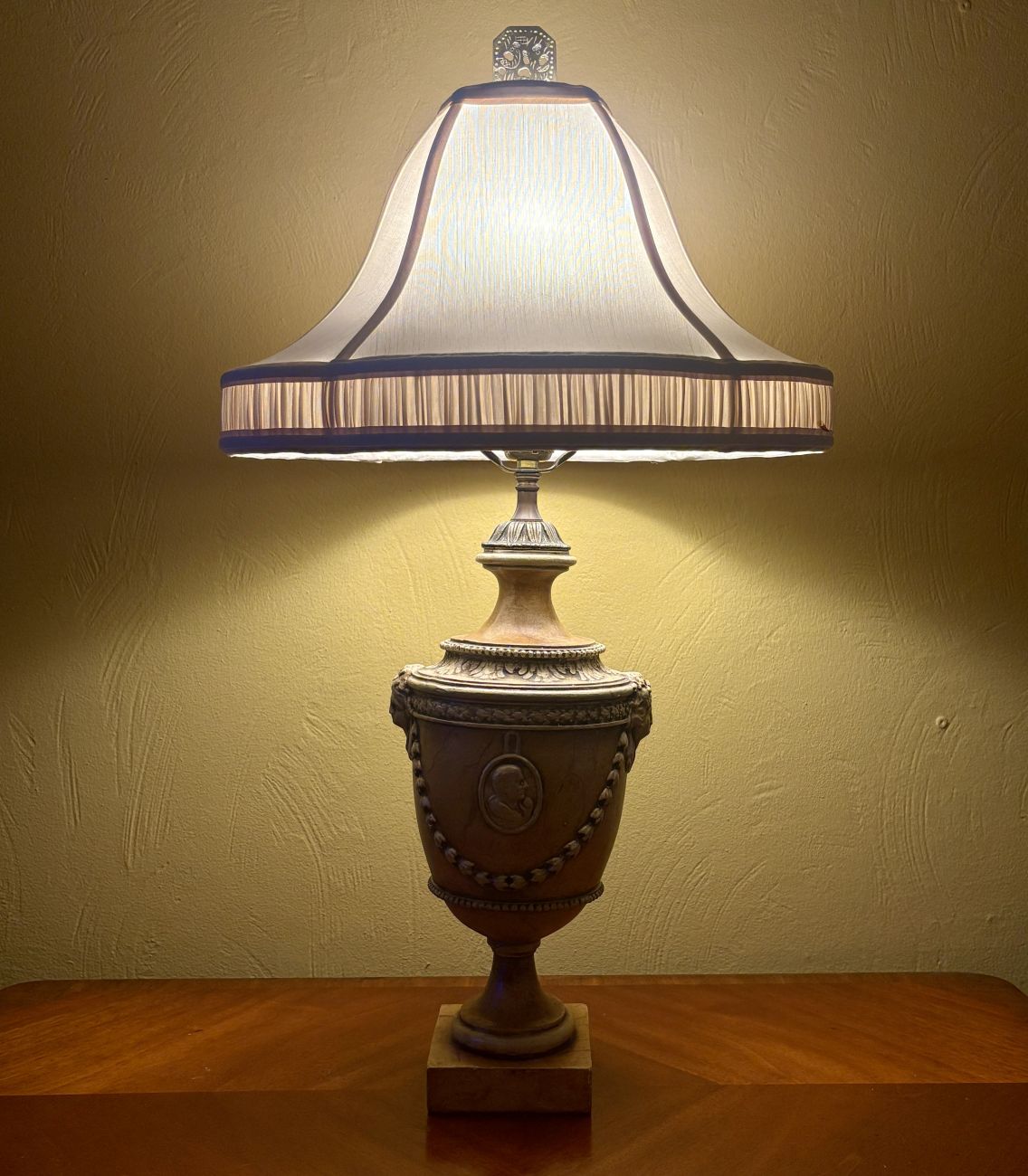 Large Neoclassical Urn Form Table Lamp with Fabric Bell Shade