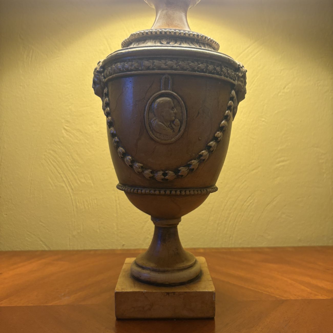 Large Neoclassical Urn Form Table Lamp with Fabric Bell Shade