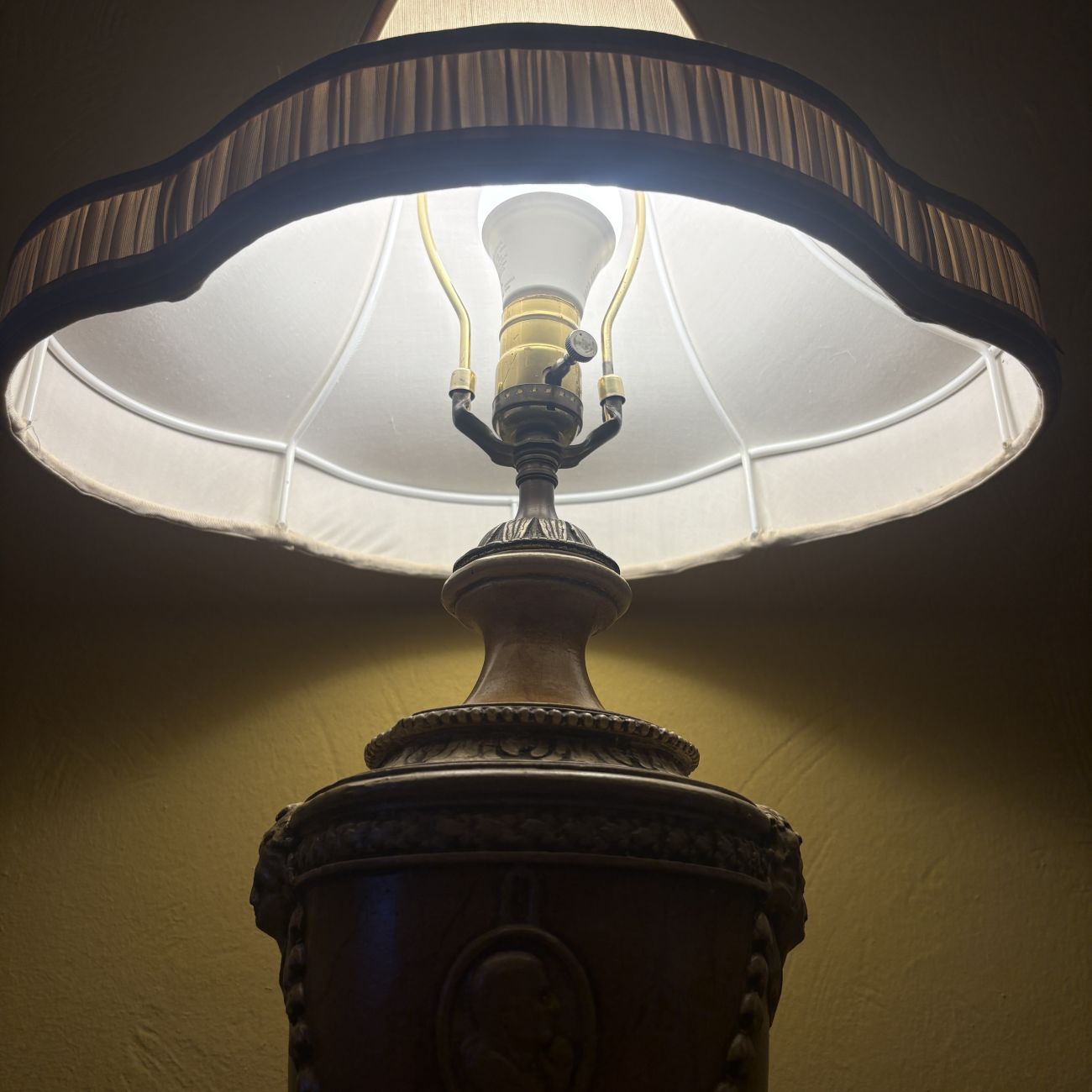 Large Neoclassical Urn Form Table Lamp with Fabric Bell Shade